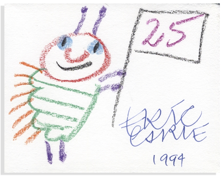 Eric Carle Original Caterpillar Artwork Signed -- Part of the 25th Anniversary Limited Edition of ''The Very Hungry Caterpillar''